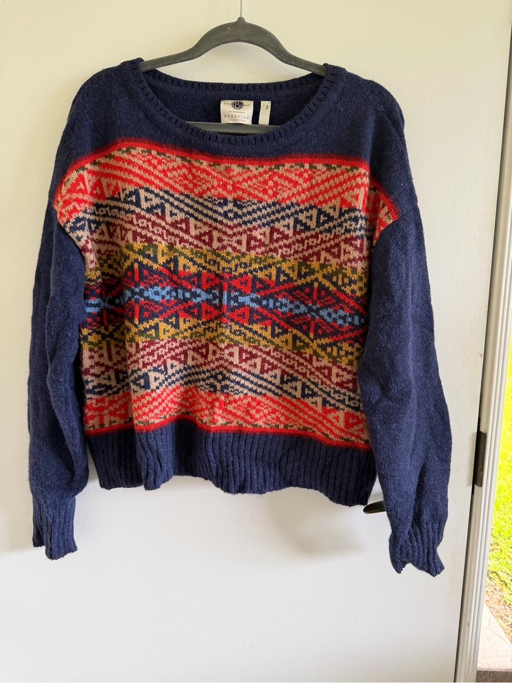 Peruvian Connection x Glenda Bailey 100% baby alpaca sweater fair isle artsy